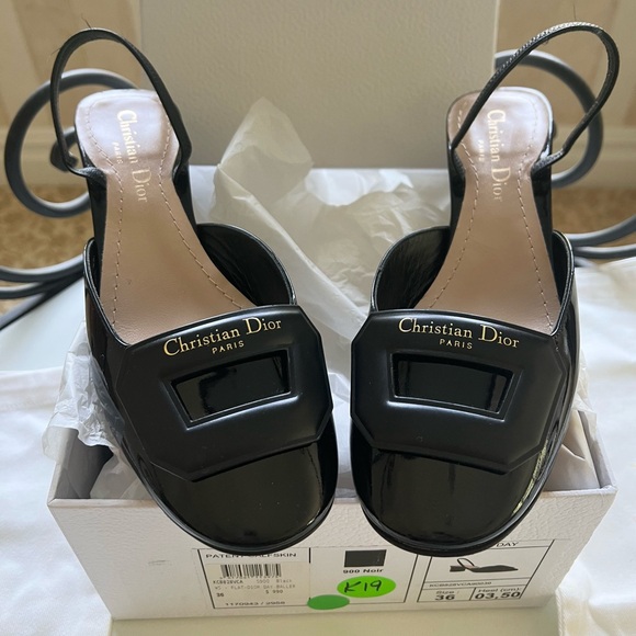 🔴Authentic NEW Christian Dior Logo Patent Leather Slingback Pumps Women's Shoes - Picture 2 of 11